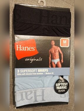 Hanes Black and Light Blue Originals 3-Pack Supersoft Briefs